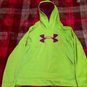 Neon green with pink and blue under armour sign